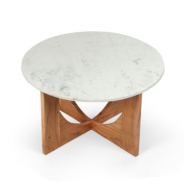 Designer Marble Top Table with Cross Wooden Base