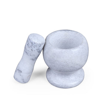 White-Grey Marble Mortar & Pestle | Premium Spice Grinder