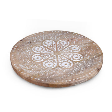 Hand-Painted Mandala Round Wooden Platter