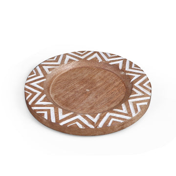 Chevron Border Wooden Platter Tray | Snack & Décor Serving