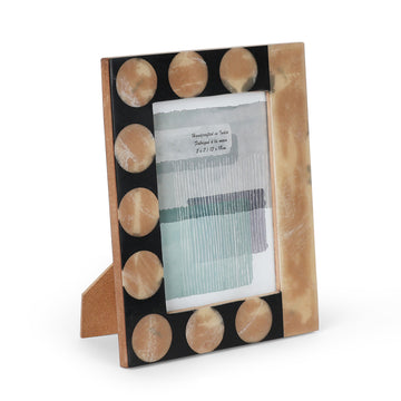 Handcrafted Pebble Inlay Photo Frame in Neutral Tones for Tabletop