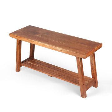 Solid Wood Bench with Lower Storage Shelf