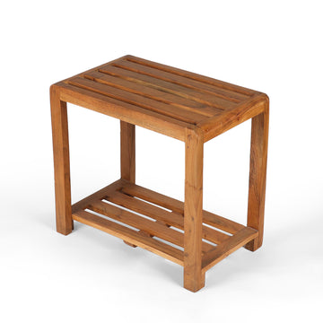 Solid Wood Side Table with Slatted Shelf Storage