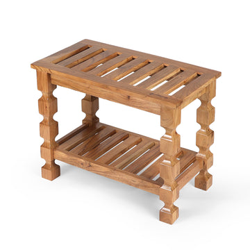 Handcrafted Solid Wood Stool with Slatted Design