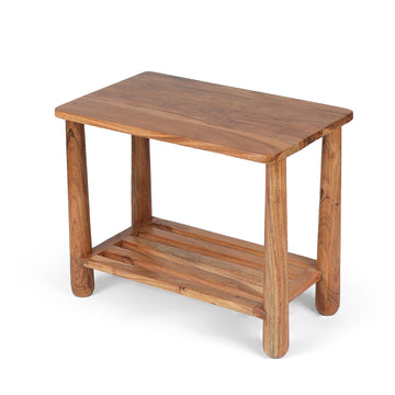 Compact Solid Wood Side Table with Storage Shelf
