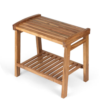 Solid Wood Side Table with Slatted Shelf Storage