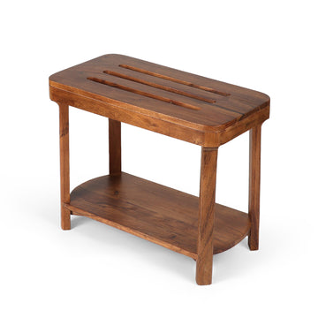 Compact Solid Wood Side Table with Storage Shelf