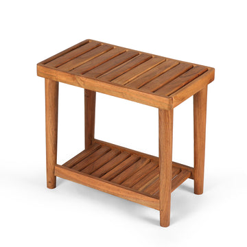 Solid Wood Side Table with Slatted Top & Shelf