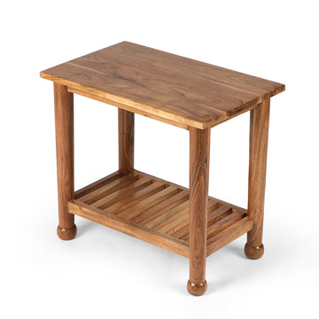 Solid Wood Side Table with Smooth Top & Shelf