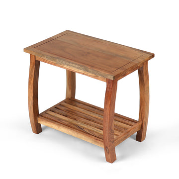 Curved Edge Solid Wood Side Table with Shelf
