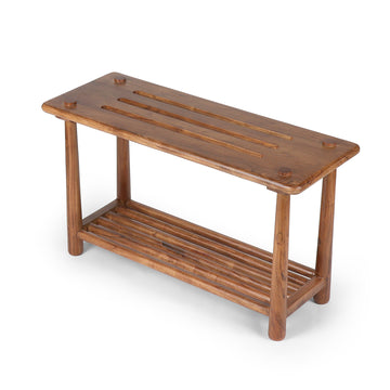 Minimalist Solid Wood Bench with Slatted Top