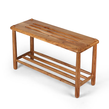 Solid Wood Bench with Slatted Seat & Support Frame