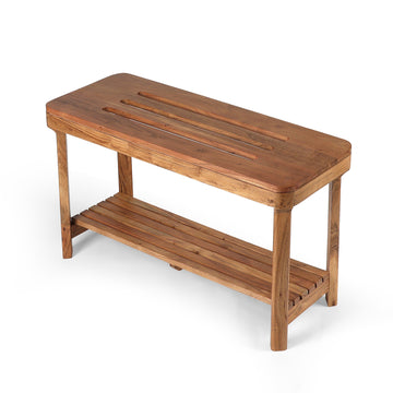 Handcrafted Solid Wood Bench with Lower Shelf
