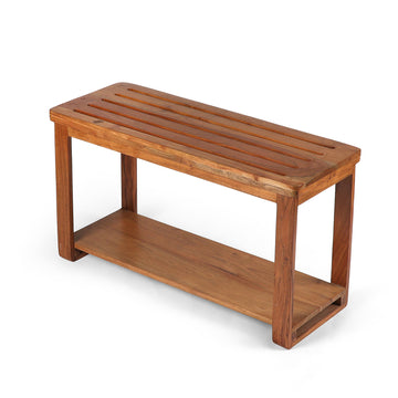 Solid Wood Slatted Bench with Box Frame Base