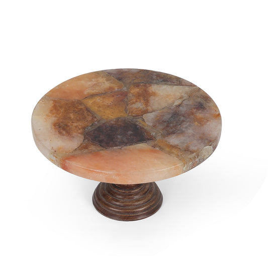 Multicolor Stone Marble Cake Stand with Wooden Base