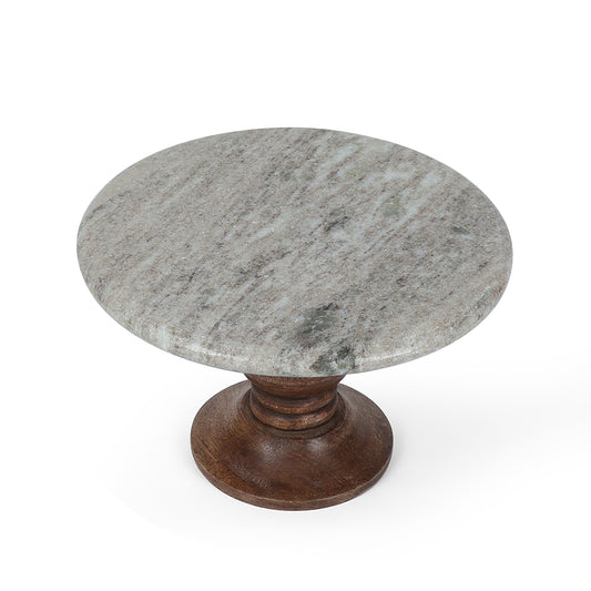 Grey Textured Marble Cake Stand with Wooden Base
