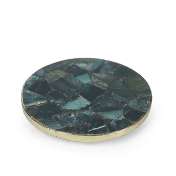 Green Stone Mosaic Round Tray with Gold Rim | Luxe Platter