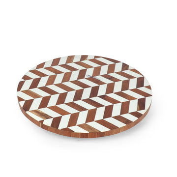 ooden Chevron Inlay Round Platter | Serving & Table Décor