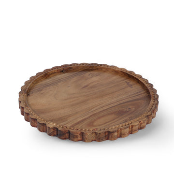 Scalloped Edge Wooden Serving Tray | Handcrafted Round Platter