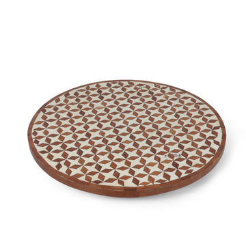 Geometric Inlay Round Platter | Wooden Serving & Center Table Tray