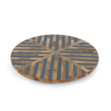 Geo Stripe Round Wooden Platter / Lazy Susan
