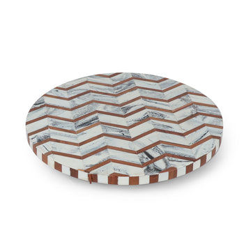 Chevron Inlay Round Serving Platter