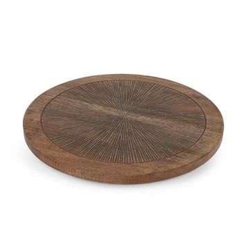 Sunburst Carved Wooden Round Tray