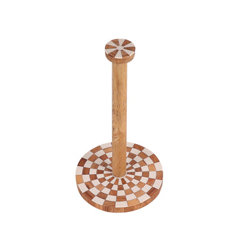 Checker Inlay Wooden Paper Towel Holder Stand