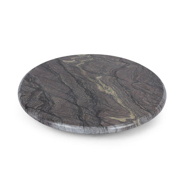 Dark Marble Round Platter with Natural Veins