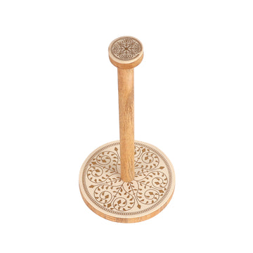 Wooden Tissue Roll Holder with Beige Floral Vine Base