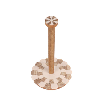 Beige White Mosaic Wooden Tissue Roll Holder Stand