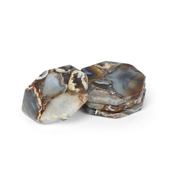 Brown & Grey Agate Stone Round Coasters – Luxury Natural Table Accessories