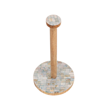 Green Floral Textured Wooden Tissue Roll Holder Stand