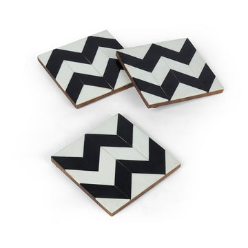 Black Chevron Resin Square Coasters – Designer Table Accessories