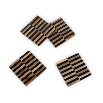 Wooden Stripe Pattern Square Coasters – Handmade Table Accessories