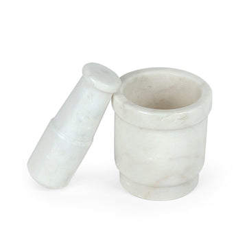 White Marble Mortar & Pestle | Classic Kitchen Spice Grinder