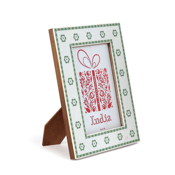 White & Green Floral Border Photo Frame