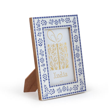White & Blue Floral Border Photo Frame