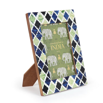 Blue-Green Trellis Print Photo Frame