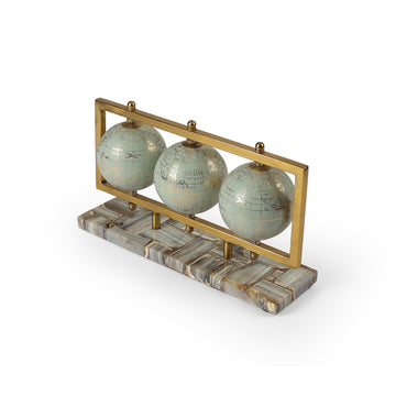 Triple World Globe with Gold Frame – Premium Decorative Table Accent