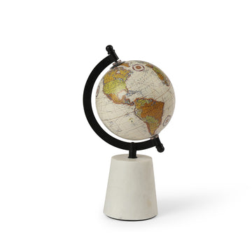 Cream & Green World Globe with Stone Base – Elegant Desk Décor