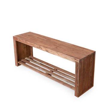 Solid Wood Storage Bench with Open Slatted Compartment