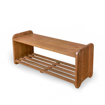 Rounded Edge Solid Wood Bench with Shoe Storage