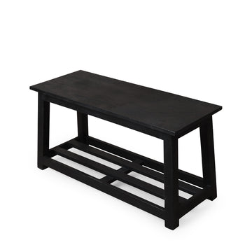 Black Finish Solid Wood Bench with Lower Shelf