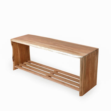 Natural Solid Wood Bench with Open Shoe Storage