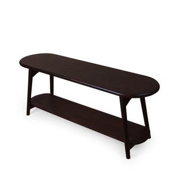 Contemporary Solid Wood Oval Bench with Shelf
