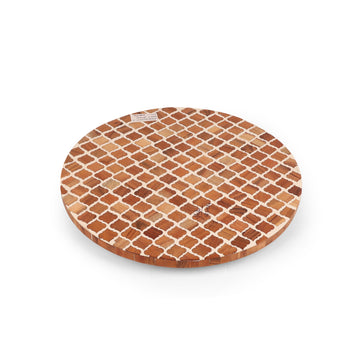 Moroccan Lattice Round Trivet | Inlay Wooden Hot Pot Stand