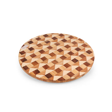 3D Cube Pattern Round Trivet | Wooden Table Guard