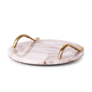 Pink Agate Round Tray with Metal Handles – Luxury Coffee Table & Vanity Catchall