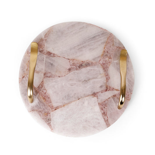 Pink Agate Round Tray with Metal Handles – Luxury Coffee Table & Vanity Catchall